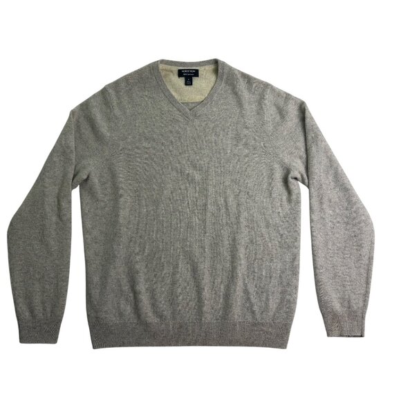 Nordstrom Mens Gray Cashmere V-Neck Sweater Soft Lightweight Excellent Size L - Picture 1 of 7